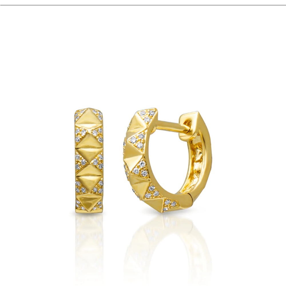 ANNE SISTERON 14KT YELLOW GOLD DIAMOND PYRAMID HUGGIE EARRINGS